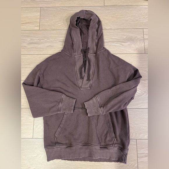 Aerie Down to Earth oversized Henley sweatshirt hoodie brown size medium - Picture 4 of 10